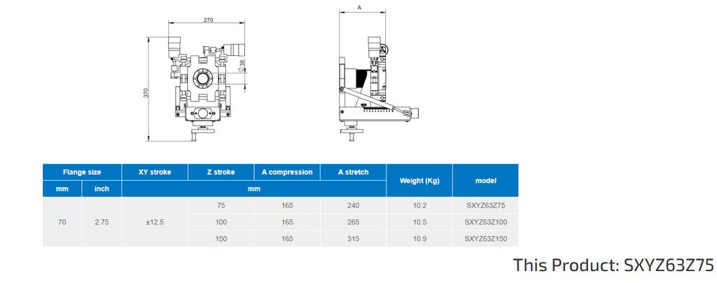 Compact XYZ Stage, 75mm Z Travel